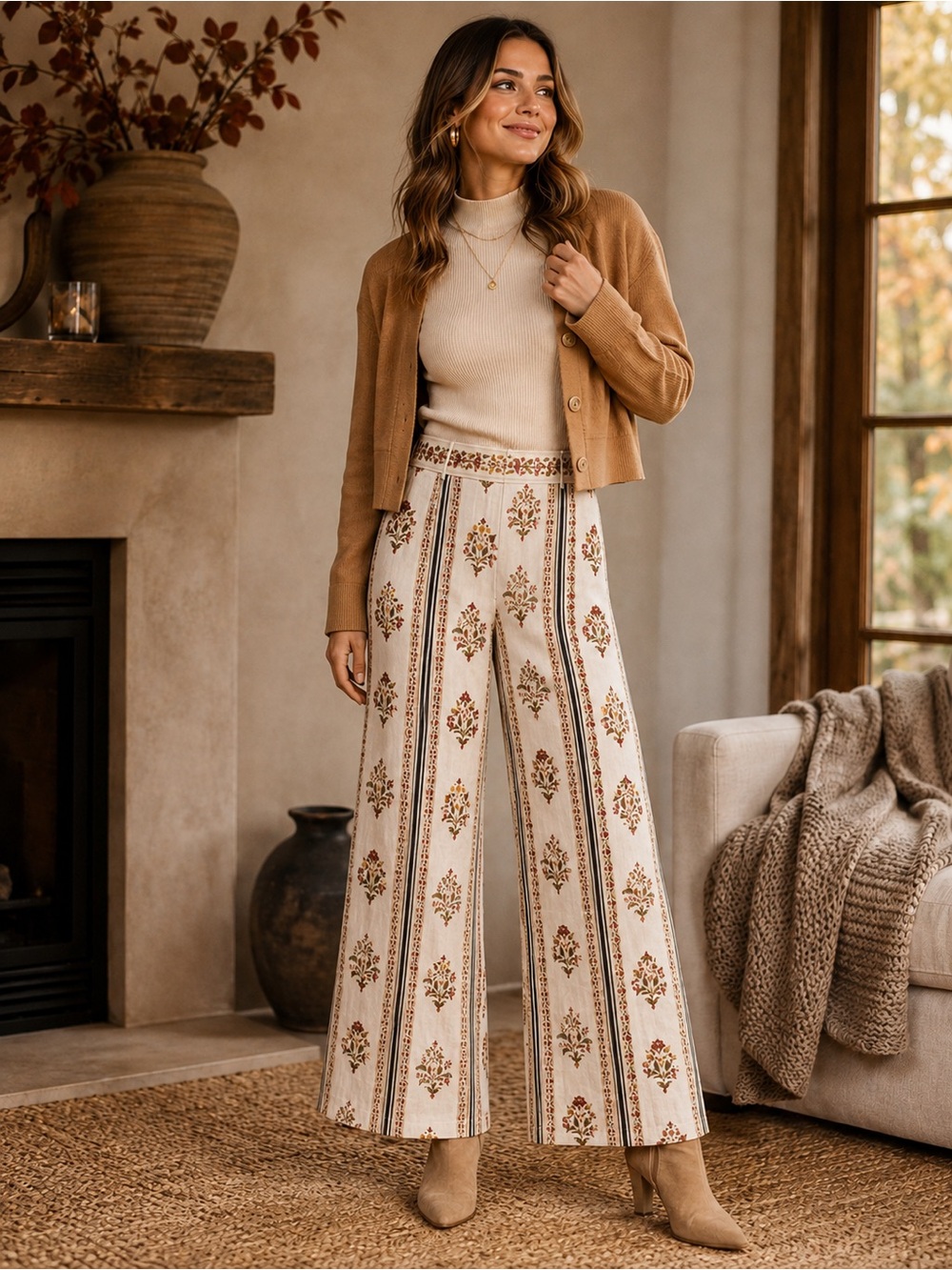 Joie NWT Floral Stripe Linen Blend Wide Leg Pull On Pants Size Small
